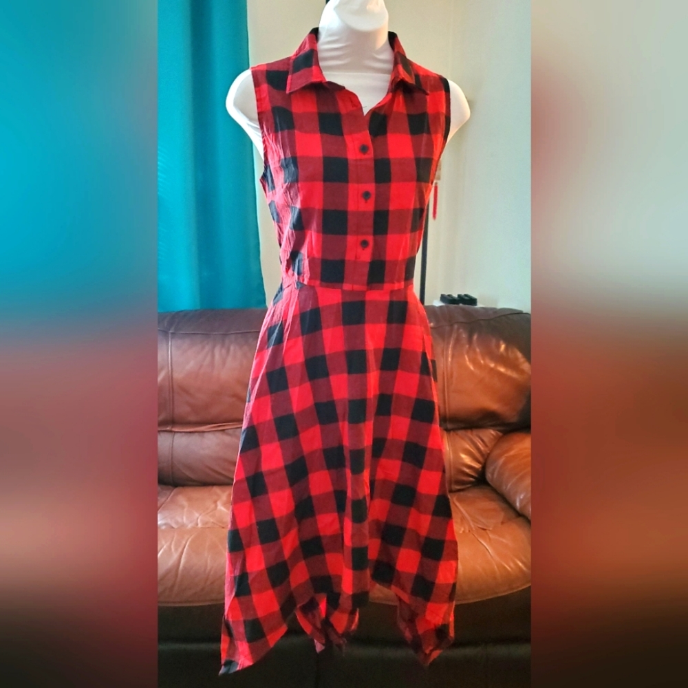 Checkered Red and Black Asymmetrical Dress